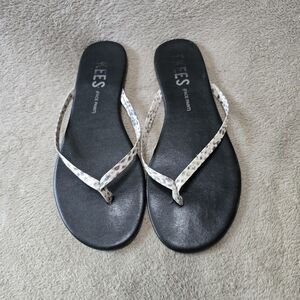 TKEES Black and Snakeskin Print Thong Sandals Size 9